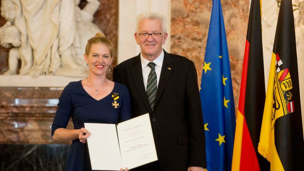 Vaude-Geschäftsführerin Antje von Dewitz und Ministerpräsident Winfried Kretschmann.