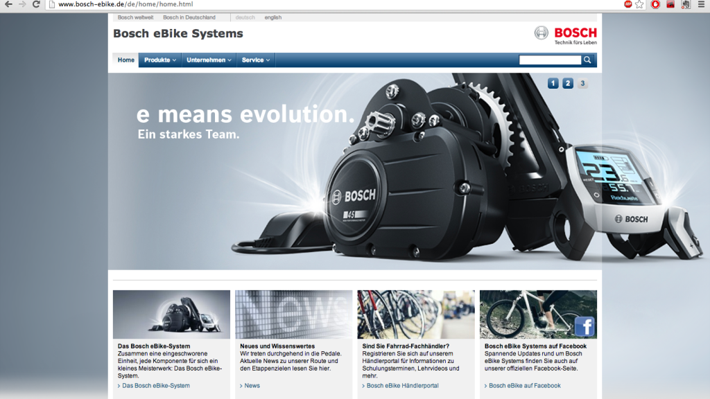 Screenshot der neuen Webseit von Bosch E-Bike Systems.