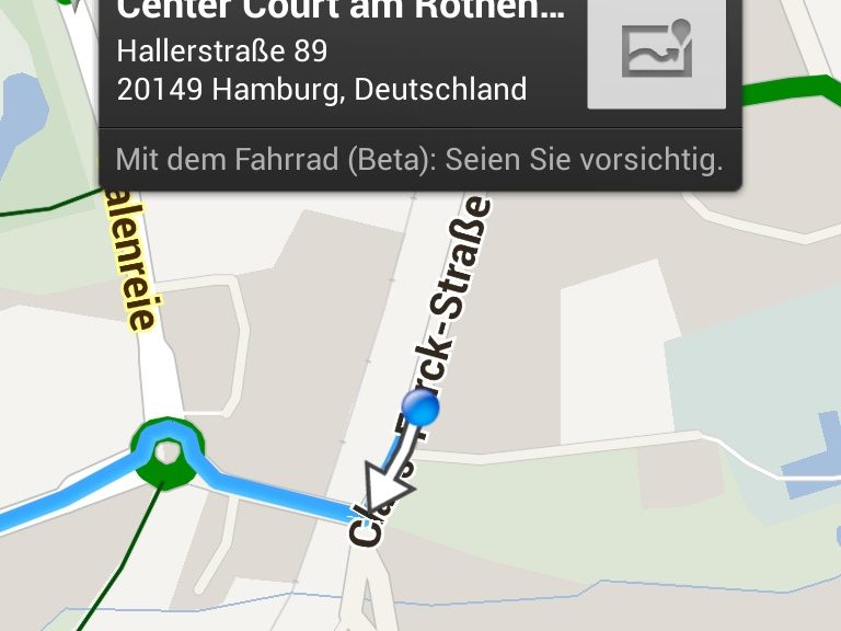 Fahrradrouting ist bei Google nun gleichrangig zu KFZ-, öffentlichen Verkehr- und Fußgängerrouting. Foto: google